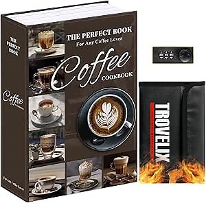 Diversion Safe Book Safe with Combination Lock, Hidden Safe (10.55 x 7.95 x 2.62 Inch) in Coffee Color, Steel Material, Waterproof and Fireproof with Fireproof Bag