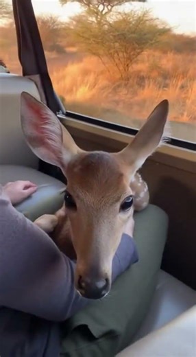 Baby Deer Jumps Into Car While Escaping a Lion 😳🦌 #viralvideo #lion #deer #wildlife #RealFootage