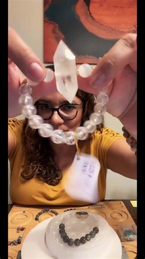 Divine Light Codes Clear Quartz & Selenite Double Pointed Crystal Bracelet with 10 mm Beads for Healing and Higher Energies Unisex Design