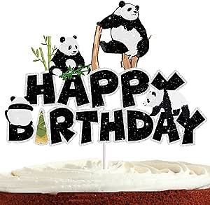 Panda Cake Topper for Boys Girls Bear Panda Party Supplies Glitter Bamboo Panda Cake Decor Cartoon Cute Panda Birthday Party Decorations