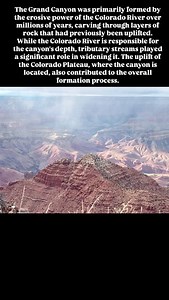 Insider Geography on Instagram: "About 65 to 70 million years ago, tectonic activity caused the Colorado Plateau to rise, creating a high, relatively flat landscape. This uplift is a crucial factor because it provided the elevation needed for the Colorado River to carve the canyon. The Colorado River began cutting into the plateau, gradually eroding the rock layers. The river’s flow, carrying sediment and debris, acted as a powerful cutting tool, deepening and widening the canyon. While the Colo