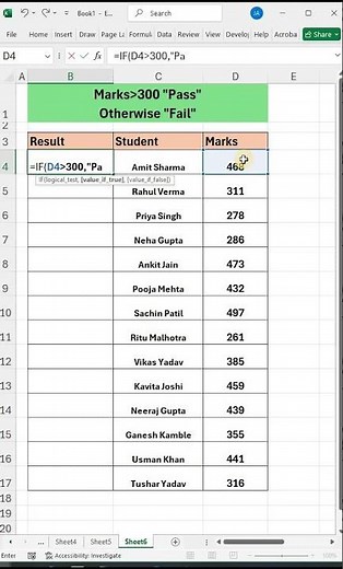 ✅IF Formula for Pass and Fail in Excel! 💯 😱 #excel #office #spreadsheet