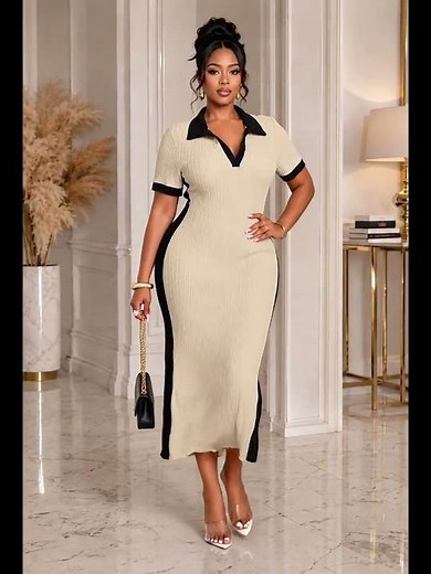 Elegant Contrast Bodycon Midi Dress | Chic Outfit Idea #dressootd