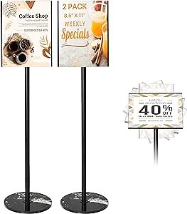 2 Pack Metal Display Stand - 8.5 x 11 Inch Poster Sign Holder for Business Store Advertising Signs, Floor Stand, Adjustable, Vertical Horizontal View