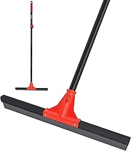Floor Squeegee with 18'' Silicone Rubber Scraper Head and 58'' Long Adjustable Handle, Heavy Duty Shower Squeegees for Concrete Floor, on Multi-Surface Tile Glass Pool Garage Cleaning