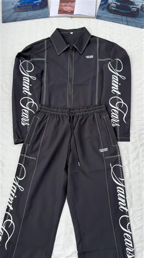 Script Print Tracksuit, high-quality, perfect for streetwear & casual days! 🖤🔥#vintagejacket #pants #menswear #tiktokmademebuyit #tiktokshopholidayhaul