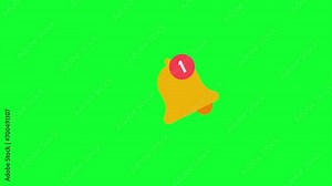Notification bell icon animation on transparent background and green screen. Social media notification icon animation on alpha channel and chromakey