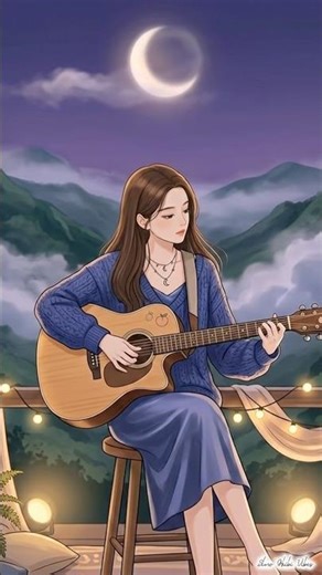 Lofi Ghibli Vibes: Girl Playing Guitar Under the Crescent Moon #lofi #ghibli #relaxingmusic