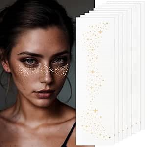 Gold Glitter Freckles Face Tattoo, Makeup Patch - Freckle Makeup, Faux Freckles Waterproof Temporary Tattoos Cute Glitter Makeup Accessories For Women - 8 Pcs