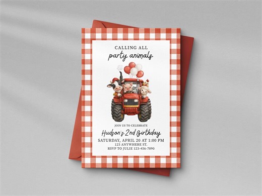 Farm Animal Birthday Invite: Tractor Invitation Template (digital Download) - Etsy