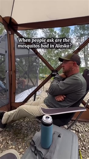 Patty Gill• Empty Nest RVers • Travel Couple on Instagram: "Save this if you’re heading to Alaska this year or later. You might need a screened in tent in some places. 😂😂 it’s definitely not like this everywhere or everyday. But, sometimes this is how we had to sit outside and talk to each other. Sometimes the mosquitoes 🦟 are really bad!! Seriously though, they really were not that bad unless we are near standing water or in a thick wooded area. These two are a must in Alaska. We took the @q