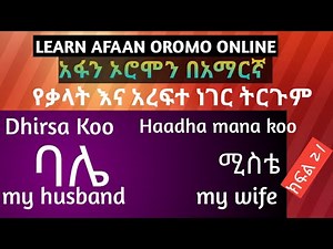 How to learn Afaan Oromo Words With theirs Meaning/የአፋን ኦሮሞ ቃላቶችና አረፍተ ነገሮች ትርጉም መማር በአማርኛ/part 21