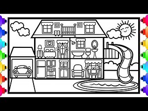 How to Draw a Fun House with Swimming Pool 💦🌈🏡Visit Rainbowplayhouse.com Print and color with me!