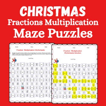 Christmas Fraction Multiplication Maze | Multiplying Fractions Worksheets