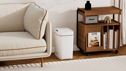 PrettyCare 2 Packs 3.6 Gal Automatic Bathroom Trash Cans with Lid Touchless Small Bedroom Plastic Garbage Can White GC01