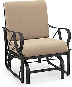 Giantex Patio Glider, Outdoor Rocking Chair with Thick Cushion, Sprayed Metal Frame, Curved Armrest, Glider Swing Chair for Garden, Yard, Lawn, Porch Rocker