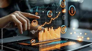 Exploring data visualization techniques on a tablet with interactive graphs and charts in a modern workspace during daylight