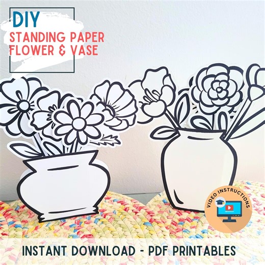 Spring 3D Paper Flower Vase Printable | DIY Standing Bouquet Craft | Mother’s Day Gift | Classroom Spring Craft | Instant Download-pdf & PNG - Etsy