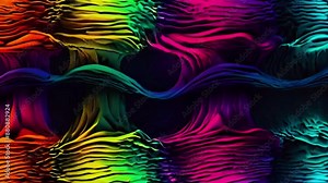 flowing, gradient waves moving in a rhythmic pattern across the screen. Incorporate grainy textures, color distortions, and VHS artifacts to evoke a classic 80s vibe, 4K abstract Wallpaper animation