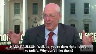 1.3K views · 21 reactions | Former Treasury Secretary Hank Paulson says he doesn't like tariffs because “they're a tax on the American consumer” and they “jeopardize” investments in America. | Face The Nation | Facebook