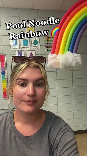 Here is how I made my giant rainbow for my classroom!! 🌈 It was not easy, but it makes the room so magical!!! ✨ #kindergartenteacher #classroomideas #classroomdecor #elementaryteacher #poolnoodlerainbow #teachersoftiktok