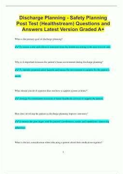 Discharge Planning Safety Planning Post Test Healthstream Questions and Answers Latest Version Grad