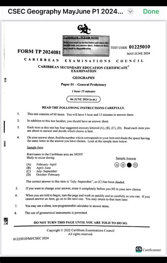 #CSEC Geography Paper 01 May/June 2024 worked solutions as requested!! Like,share and follow.