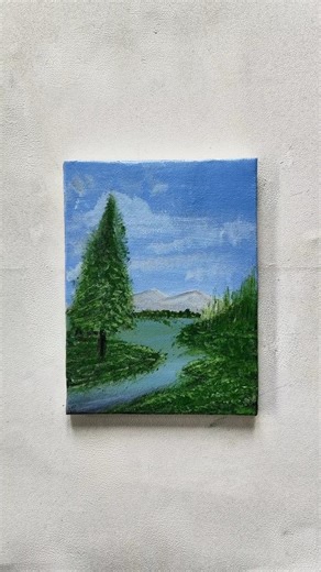 Mini Canvas Landscape Tutorial 🌳✨ #shorts #painting #art