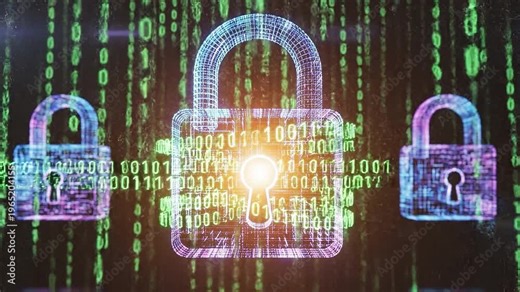 Digital Fortress: A symbolic representation of digital security and data protection, featuring glowing padlocks and binary code, highlighting the shield against cyber threats.