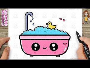 How to Draw a Cute Bath Tub Easy Step-By-Step Drawing and Coloring for Kids and Toddlers - Videos For Kids