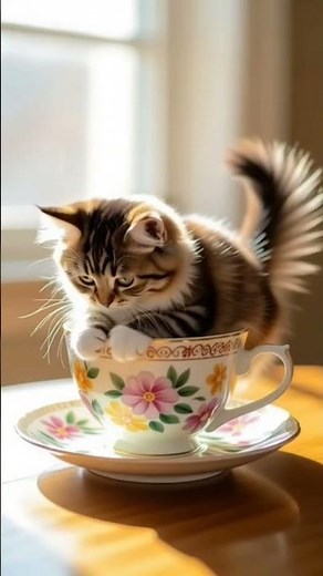 Tiny Teacup Cat Fits Inside a Real Teacup! ☕ Cutest Mini Cat Ever | Funny & Cat Video 2025 #shorts