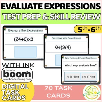 5th Grade Math Test Prep & Skill Review Evaluate Expressions Digital Boom Cards