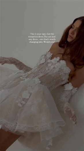 ASTON Bridal on Instagram: "With all the conversation around to change or not to change… a bride has never regretted changing into her reception look! Do with that what you will. Our sweet girl Hayley ❤️‍🔥 as a MINI. I’ve never laid eyes on a sweeter little thing. Feminine, floral, floaty, and will have you dancing the night away at your reception after changing out of your dress. One thing a Bride never regrets is her second look! Having something to change into after you’ve spent the day, and