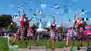 A display of Scottish Highland Dancing set to the tune Highland Cathedral during the 2022 Laurencekirk Gala in Aberdeenshire, Scotland. The dancers are young ladies from the Lindsay School of dancing, based in Laurencekirk and Stonehaven. Laurencekirk is a small town in the historic county of Kincardineshire, Scotland. The annual Gala starts with a parade along the High Street, led by the local Howe O' the Mearns Pipe Band. Held in the memorial park, the day includes displays by the pipe band an