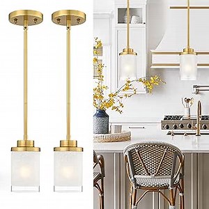 TENGXIN Modern Pendant Light for Kitchen Island, Brushed Gold Hanging Ceiling Light Fixture,Farmhouse Pendant Lighting for Dining Room Bedroom Bar Office 2Pack,TXPLBG01-2PK