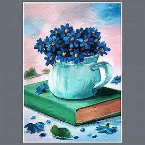 115K views · 2.4K reactions | Mug and Book Acrylic Painting Color used : White, Medium magenta, Vermilion, Cyan blue, Silver, Burnt umber, Aqua green, Yellow ochre, Black, Sap green Canvas : 16cm x 23cm IG : @eldrawingarts #acrylicpainting #artist #artwork #art #painting #eldrawingarts #beautifulpainting | El Drawing Arts | Facebook