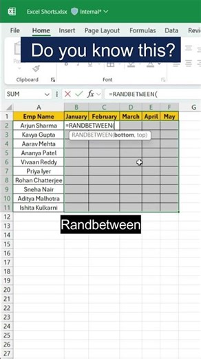 Excel Tips & Tricks || Random Number in Excel #excel #shorts #viral