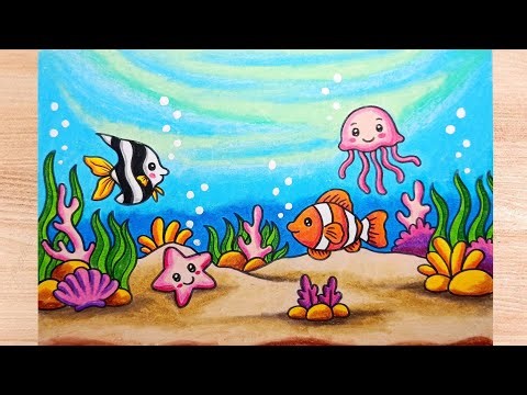 How to Draw a Simple and Beautiful Underwater World Step by Step || Easy Fish Drawing
