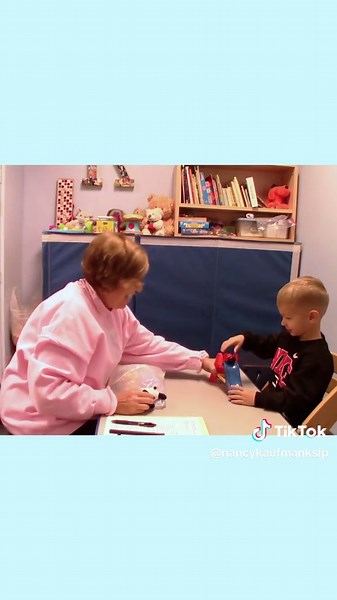 Here’s Nancy Kaufman working with the new Kaufman Speech to Language Protocol KIT 1 OBJECTS in a fun, energetic session with little Walker. She focuses on the pivot phrase “_____ go down,” letting him choose objects from the simple bisyllabics pouch and put them down a toy slide: Beetle go down Panda go down Poodle go down Teddy go down You’ll see the variety within the kits and even a great example of incorporating the unexpected as the slide gets away from them! For an extended video of the se