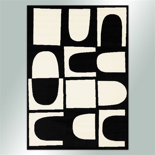East Urban Home Manzelli Modern Art Deco White Black 7 x 10 Area Rug | Wayfair