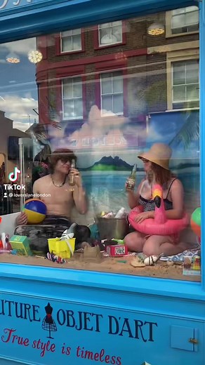 Here at Lovers Lane we have perfected the art of the staycation, right here on Portobello Road. Come see our ‘Live at Lovers Lane’ window display today and tomorrow, and have a beer on us. Cheers! 🤿🍻 #loverslanelondon #fyp #portobelloroad #vintage #staycation