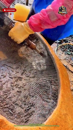 The Process of Refining a Large Stone Bowl Shape Using an Electric Chisel Hammer #constructiontools
