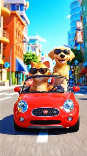 Cat & Dog Driving a Car 😂🚗 | Funny 3D Animation Shorts #shorts