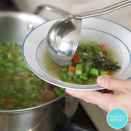 Parmesan rind is the key to making the broth of this pea, asparagus, and potato soup extra luxurious. http://martha.ms/61848SciI | Martha Stewart