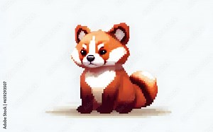 Pixelated red fox on a tree stump with foliage. Pixel art concept. Cartoon style. Generative AI