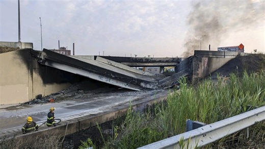 Section of heavily traveled I-95 collapses in Philadelphia after tanker truck catches fire