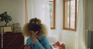 Brazilian Woman Using Virtual Reality Headset in Metaverse for Boxing in Video Game. Woman Fights AI, Scoring Points, Virtual Training, Fitness, Exercise, Online Workout and Future Technology