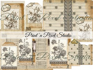 Antique Lace Floral Ephemera: Junk Journal Tags, Cards (digital Download) - Etsy