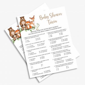 Baby Shower Trivia, Woodland Baby Shower Games, Baby Trivia Game, Forest Animals, Printable, Instant Download - Etsy