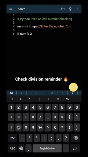 👉 Build Even or Odd Checker in Python 🔥 #python #coding #shorts #Pydroid 3 #pyscript